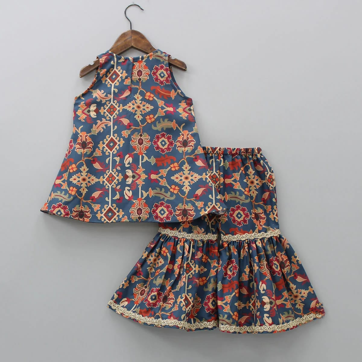 Sapphire Blue Ikkat Print Top With Sharara Set With Duppata