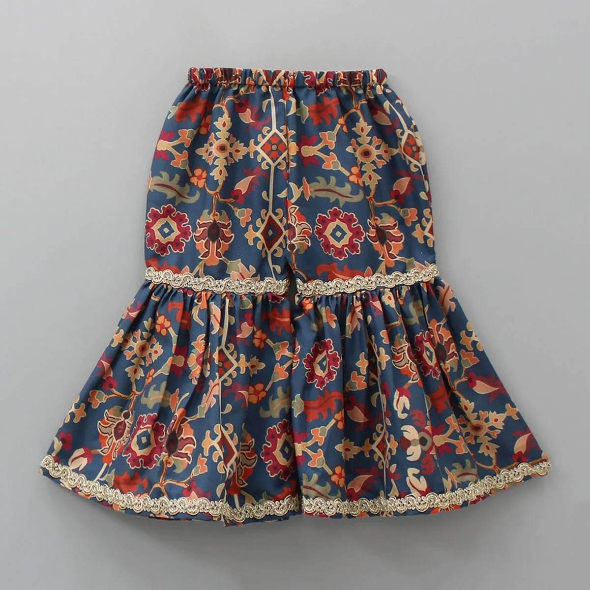 Sapphire Blue Ikkat Print Top With Sharara Set With Duppata