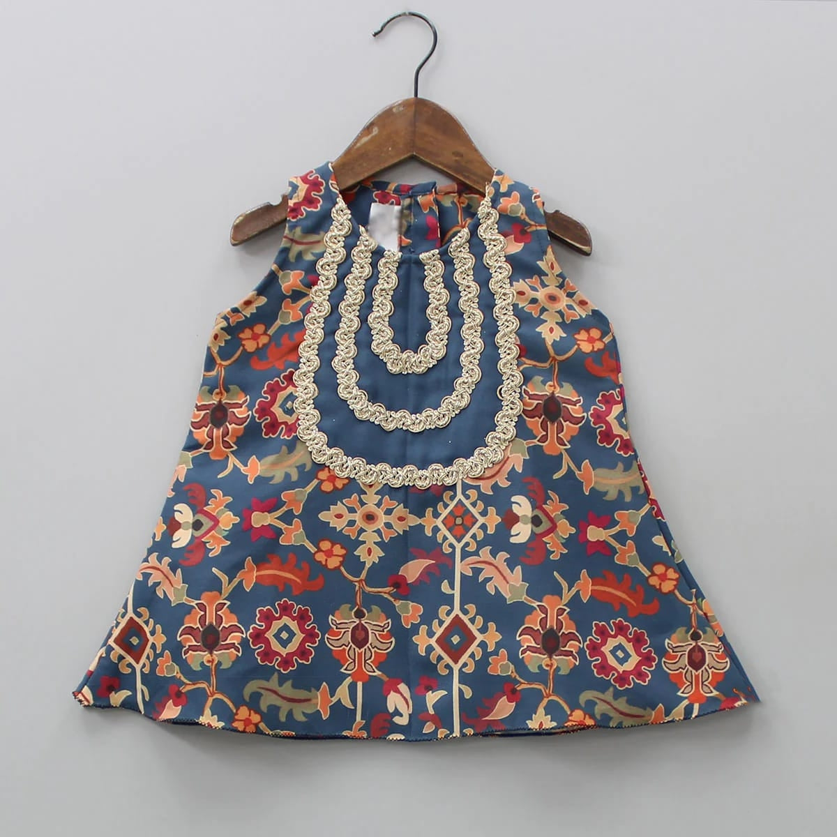 Sapphire Blue Ikkat Print Top With Sharara Set With Duppata
