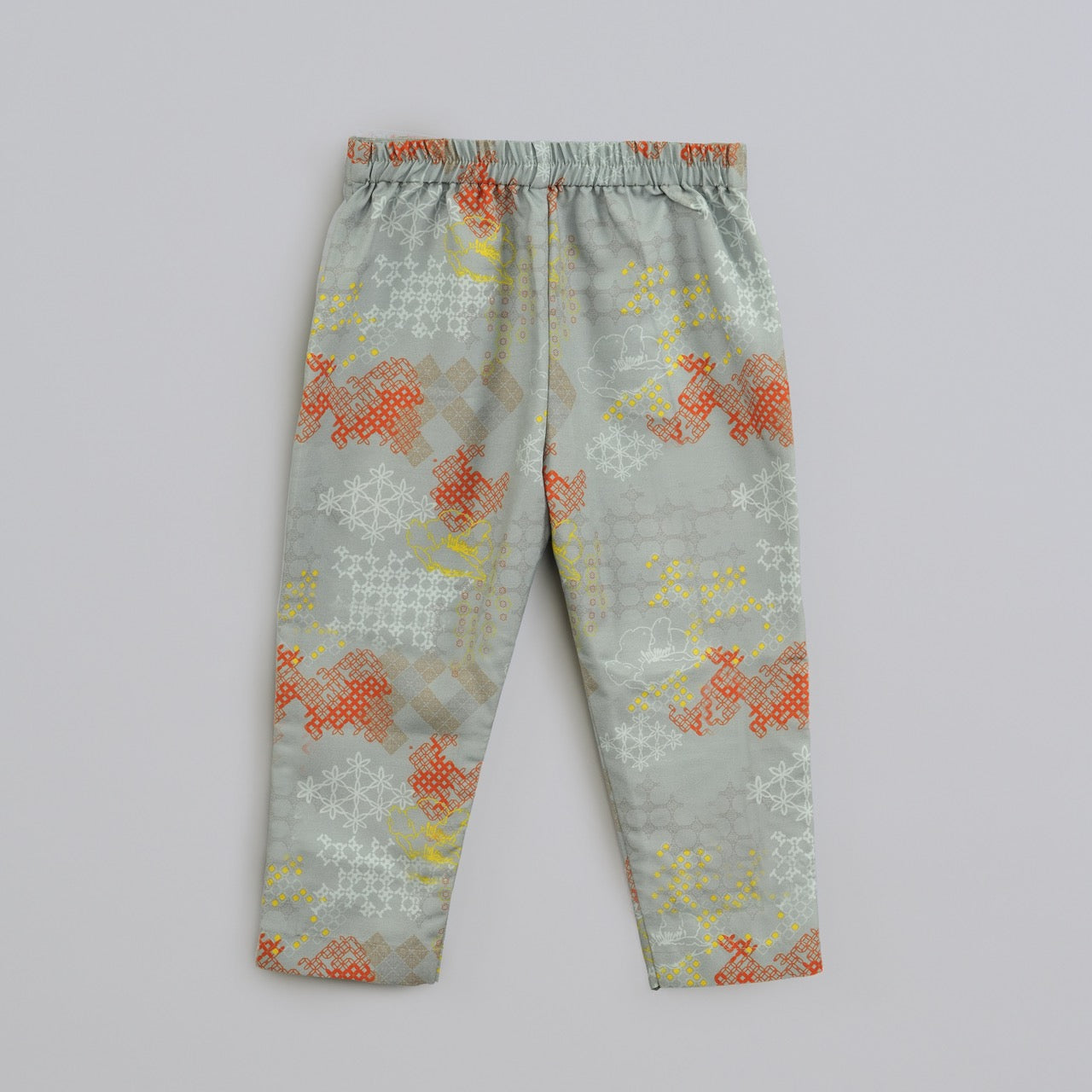 Grey Geometrical Printed Shirt With Embroidered Jacket With Printed Pant Set