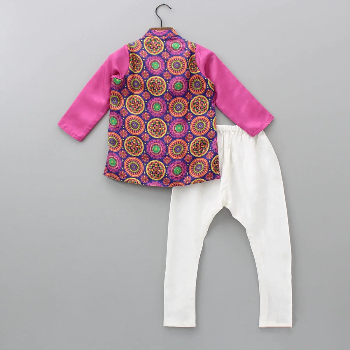 Bright Pink Double Layer Asymmetrical Kurta With Churidar Set