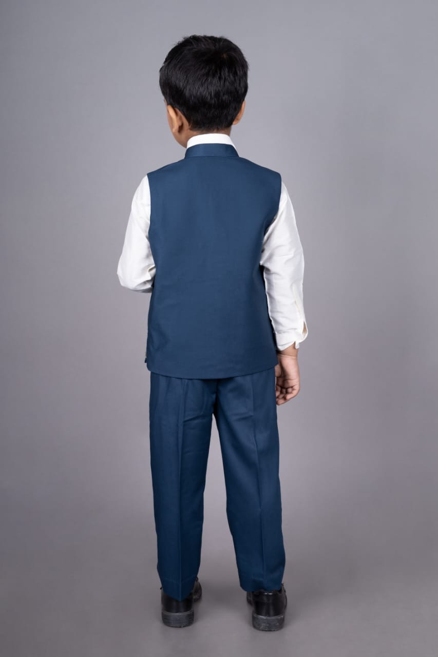 Prussian Blue Cheetah Hand Embroidery Bandhgala/Shirt/Pant Set