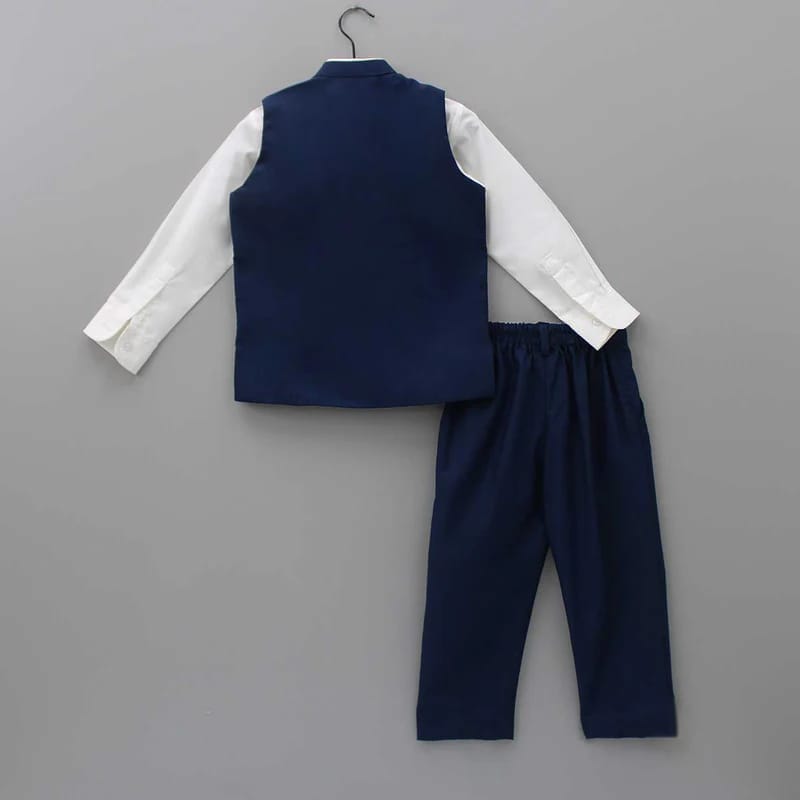 Prussian Blue Cheetah Hand Embroidery Bandhgala/Shirt/Pant Set