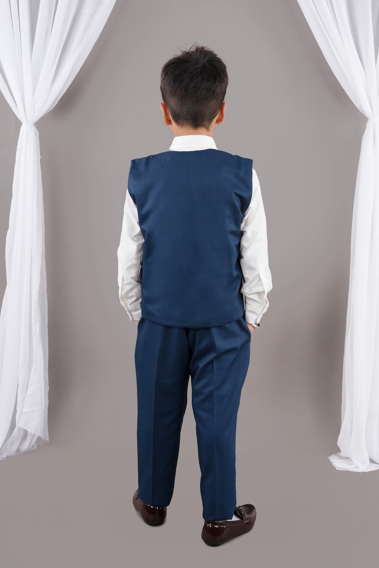 Prussian Blue Cheetah Hand Embroidery Waist Coat/Shirt/Pant Bow Tie Set