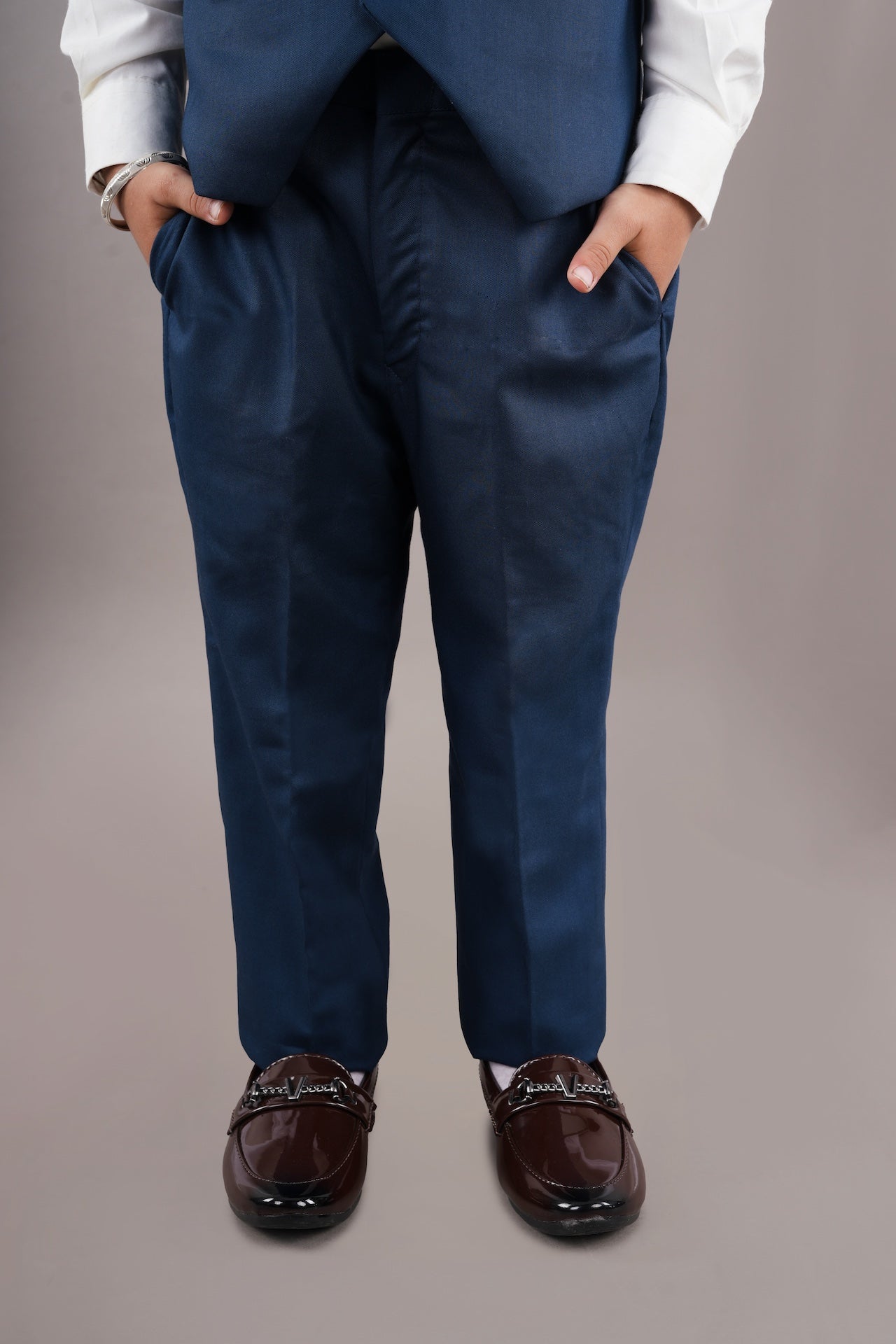 Prussian Blue Cheetah Hand Embroidery Waist Coat/Shirt/Pant Bow Tie Set