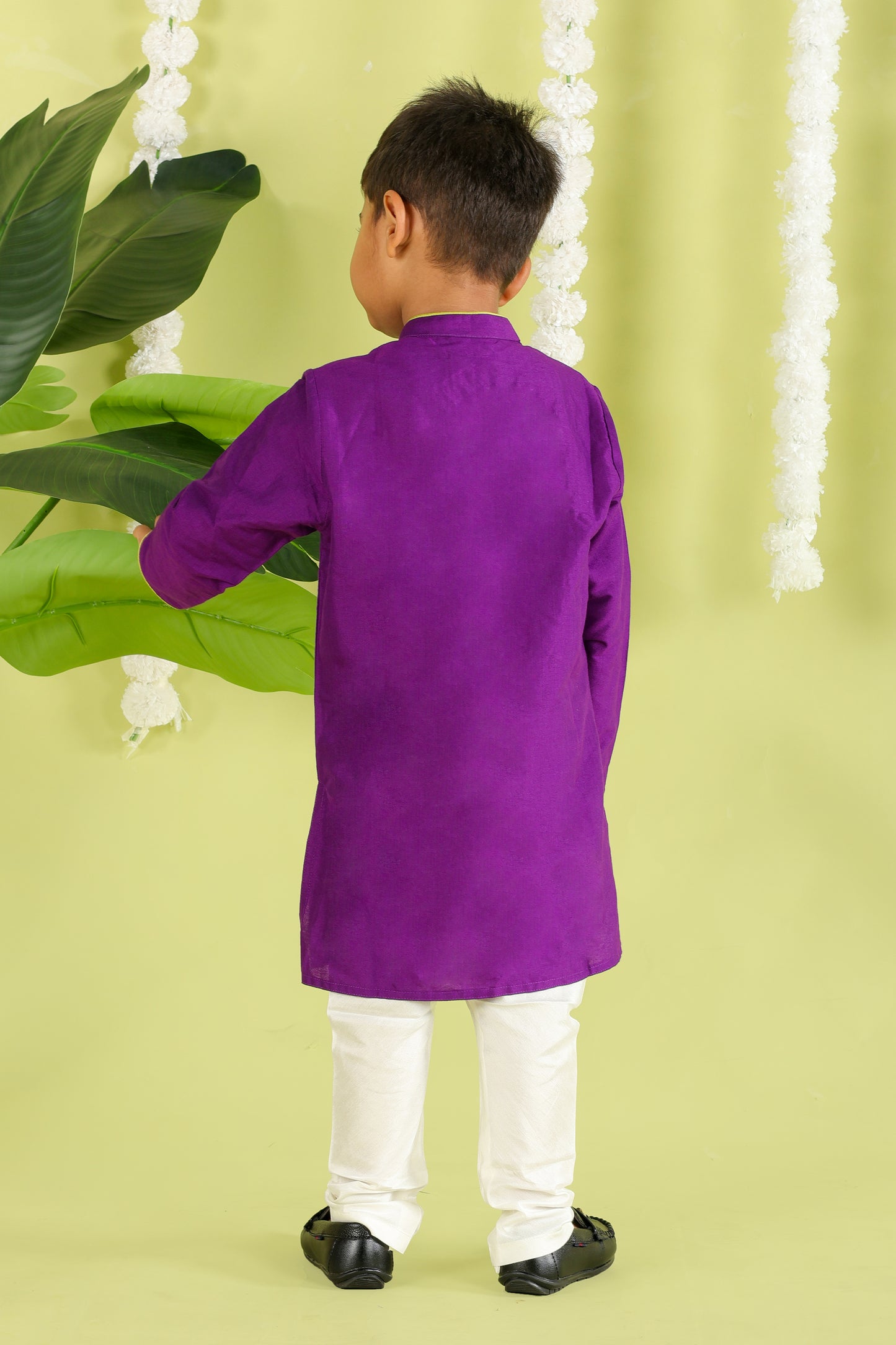 Purple Kurta With Bird Cord Embroidery With Bottom Set