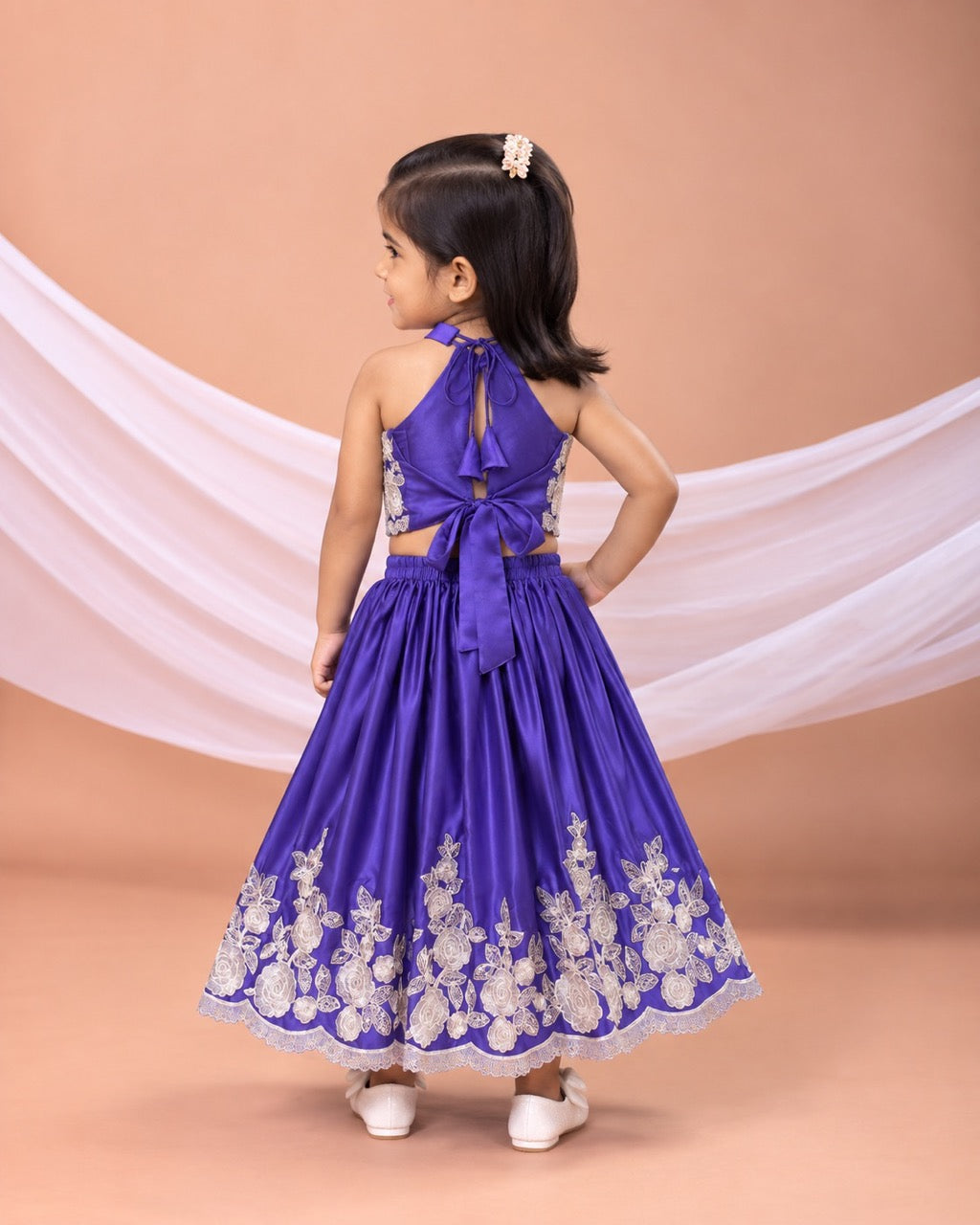 Purple Embroidered Blouse With Ghagara Set
