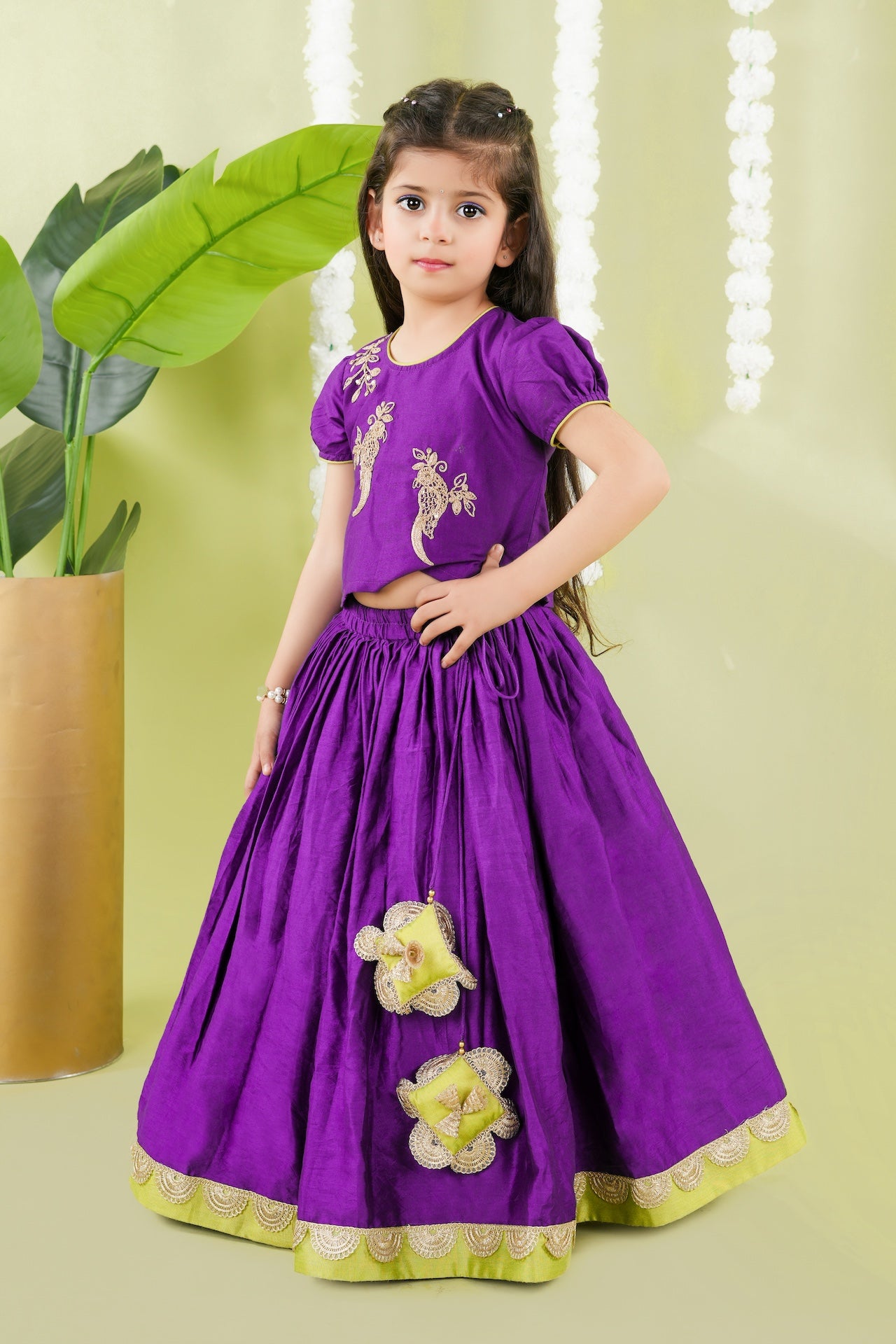 Purple Ghagara With Bird Cord Embroidery Blouse Set