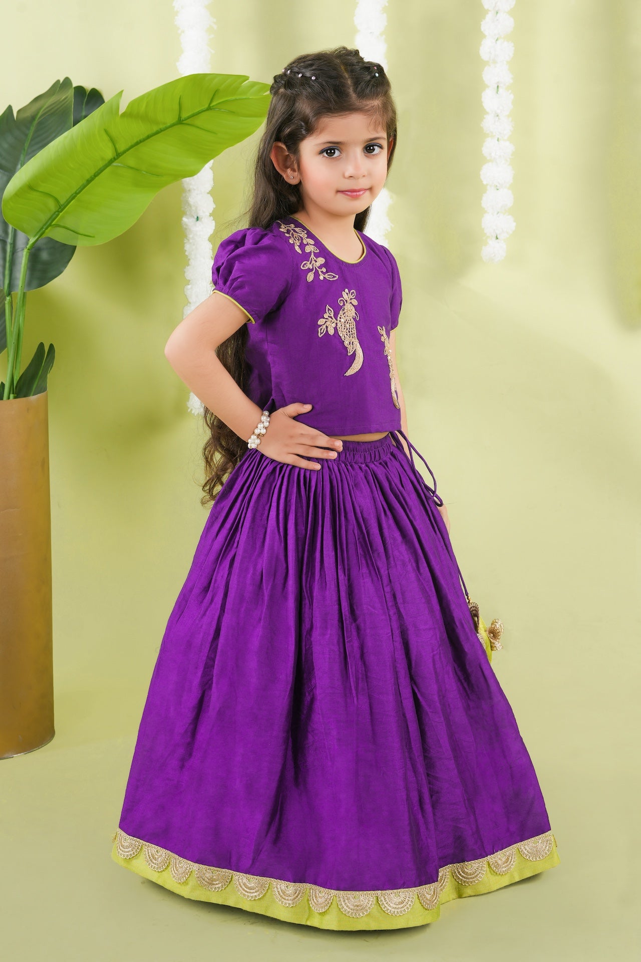 Purple Ghagara With Bird Cord Embroidery Blouse Set