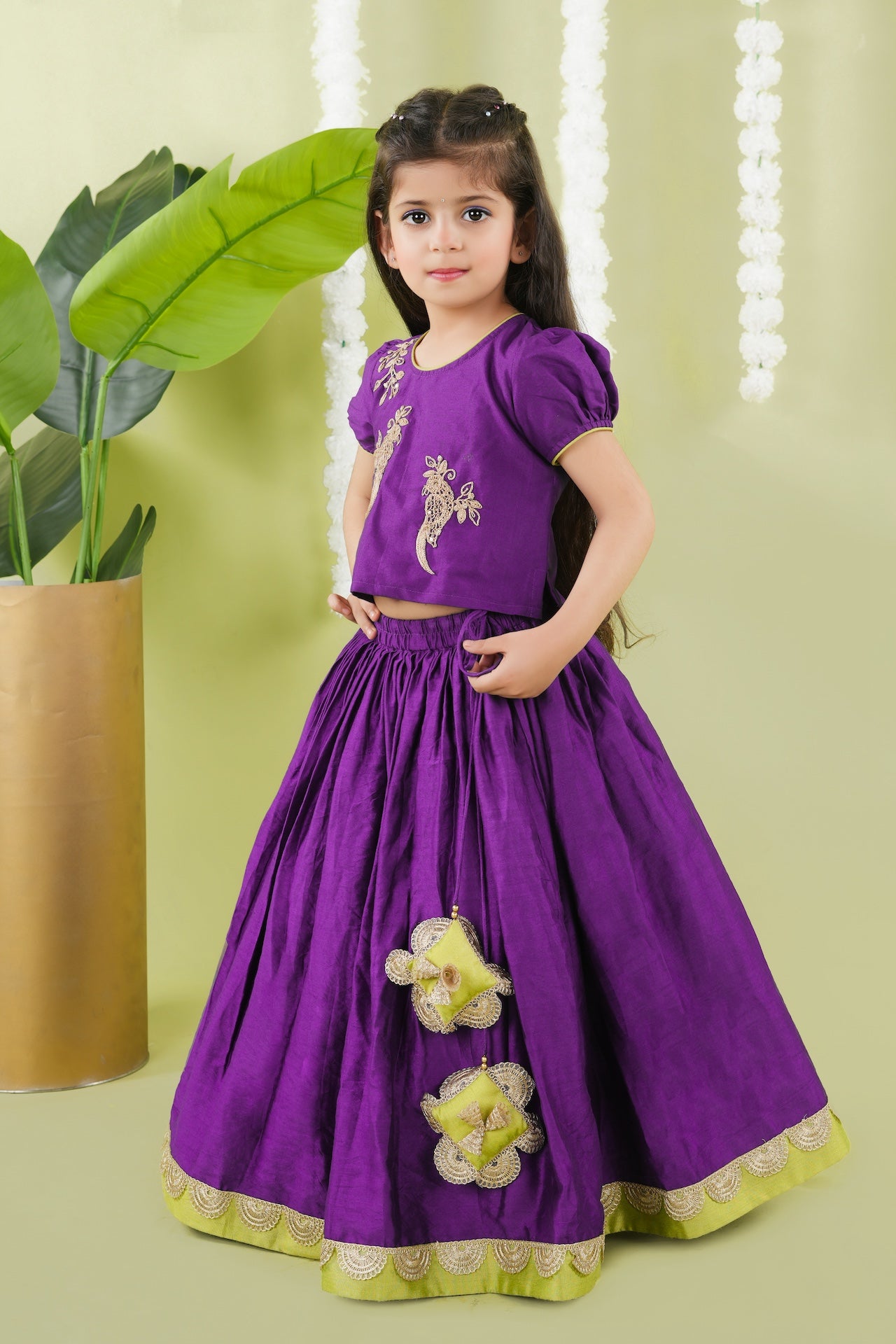 Purple Ghagara With Bird Cord Embroidery Blouse Set