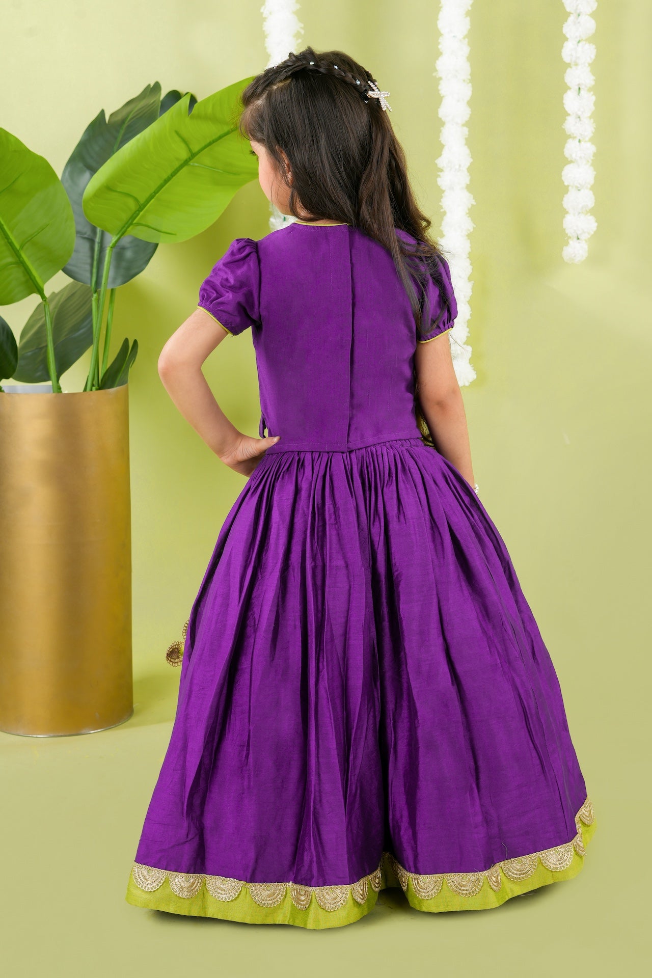 Purple Ghagara With Bird Cord Embroidery Blouse Set