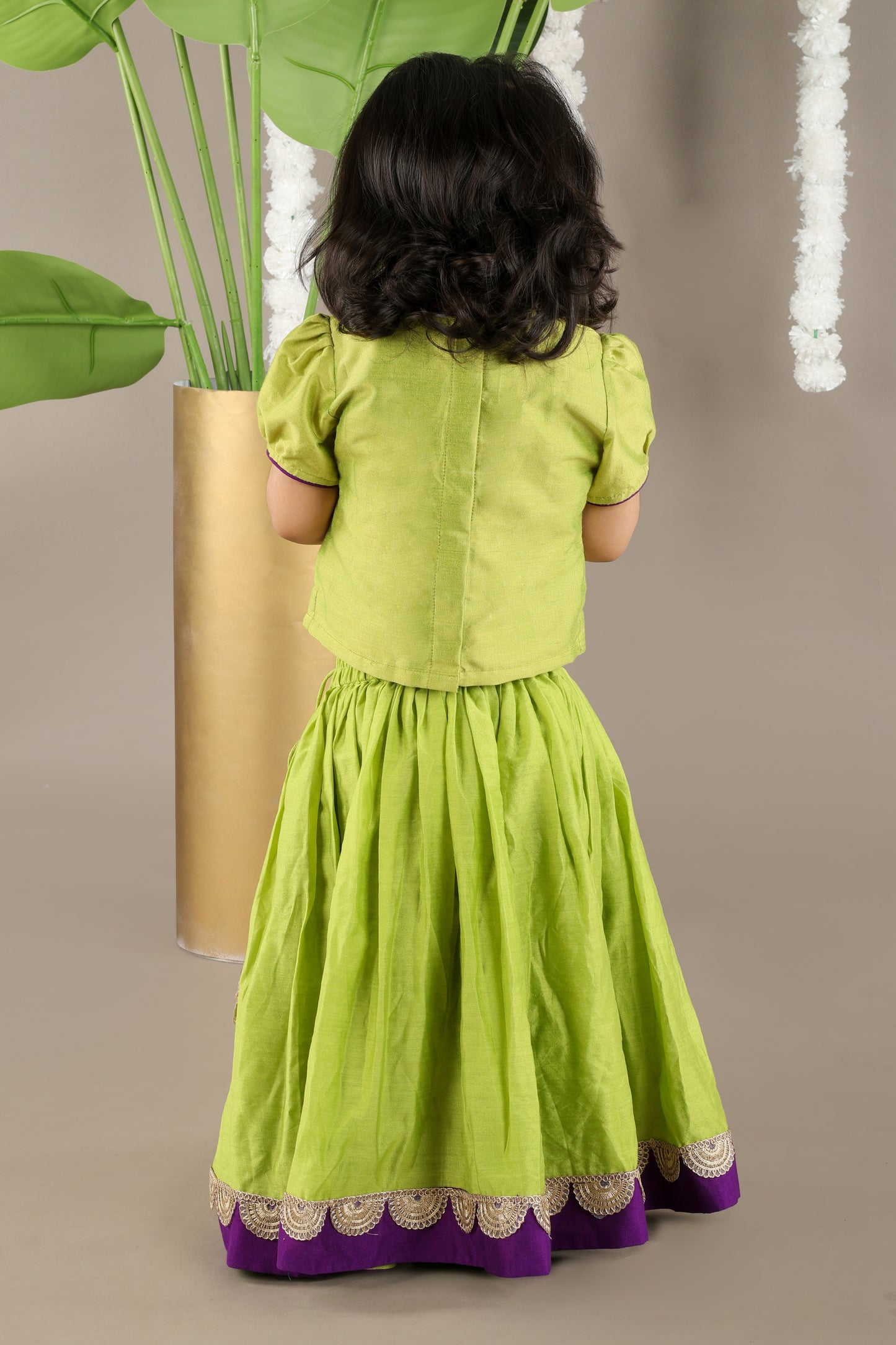 Parrot Green Ghagara With Bird Cord Embroidery Blouse Set