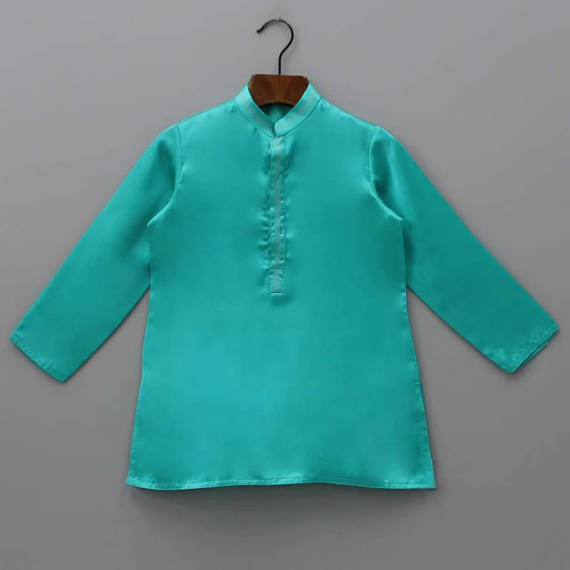 Peacock Green Kurta With Embroidered Open Jacket With Hand With Bottom Set