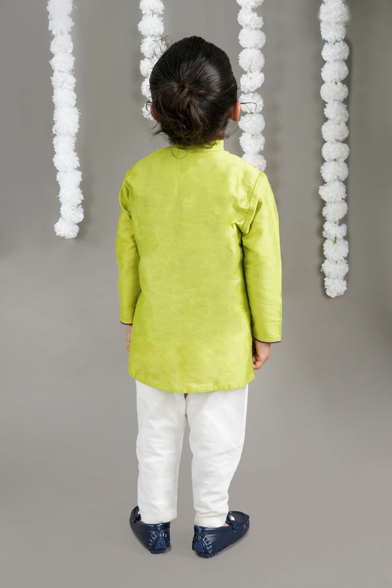 Parrot Green Kurta With Bird Cord Embroidery With Bottom Set