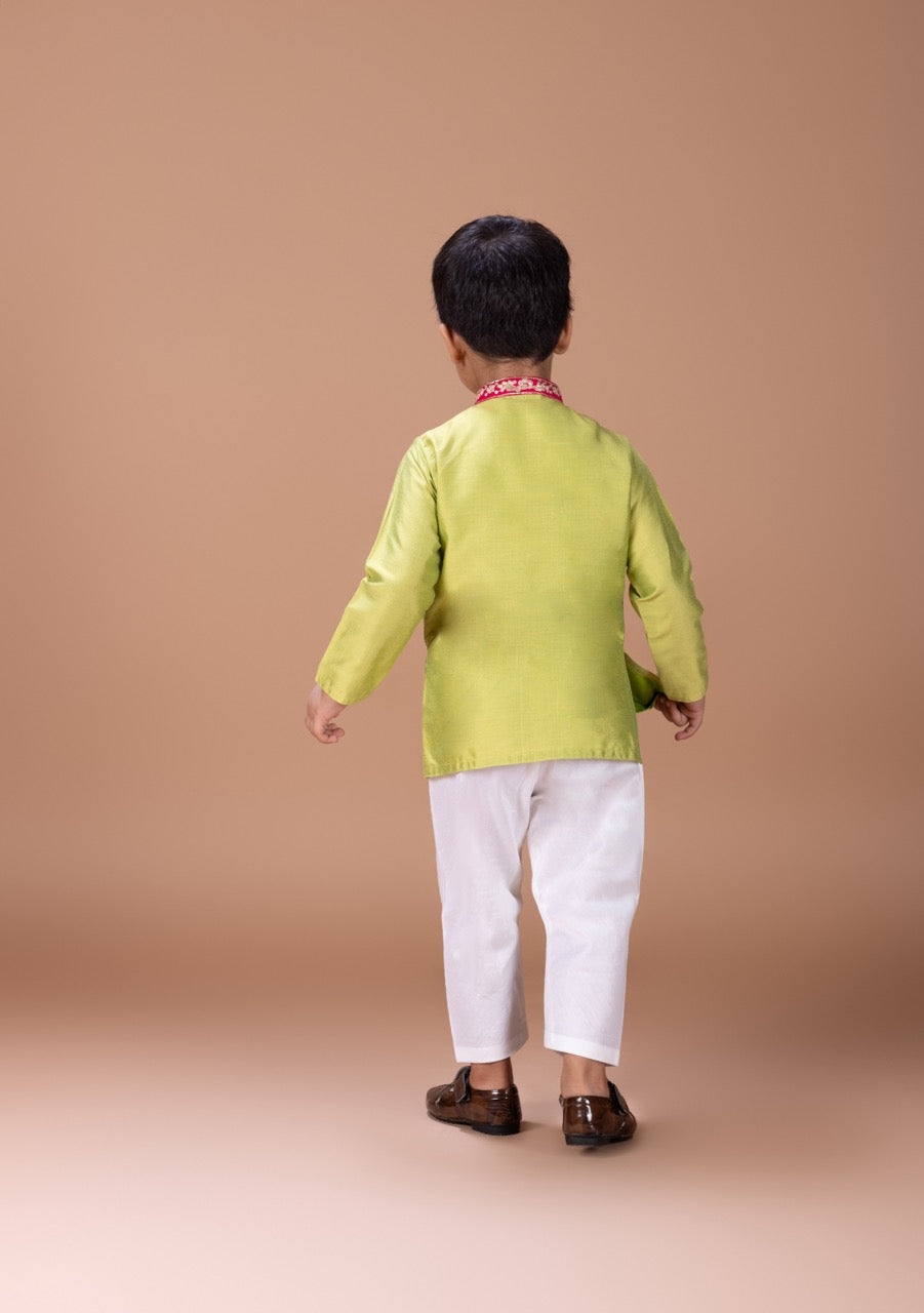 Parrot Green Kurta Thread And Zari Embroidery Kurta With Pajama Set