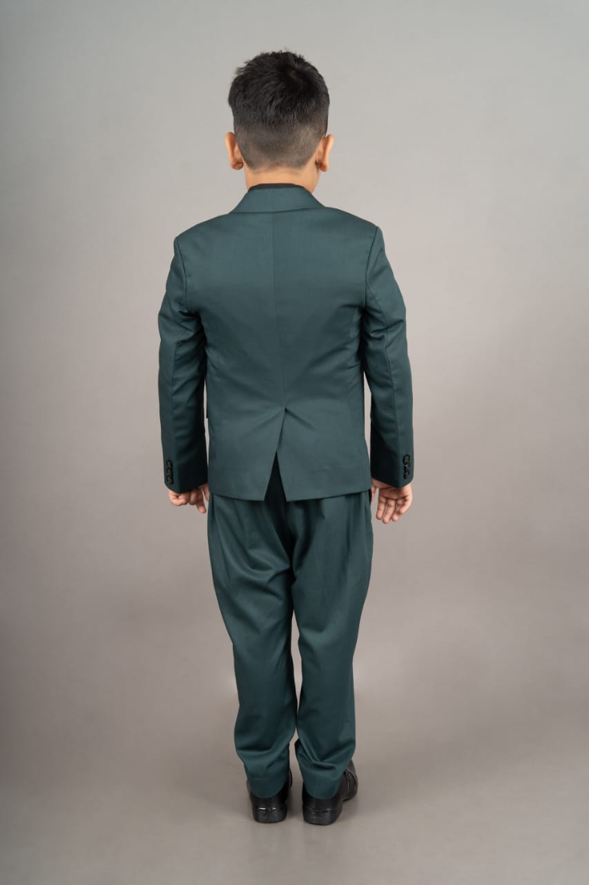 Pine Green Laple Cheata Embroidered Suit/shirt/pant With Bow Tie Set