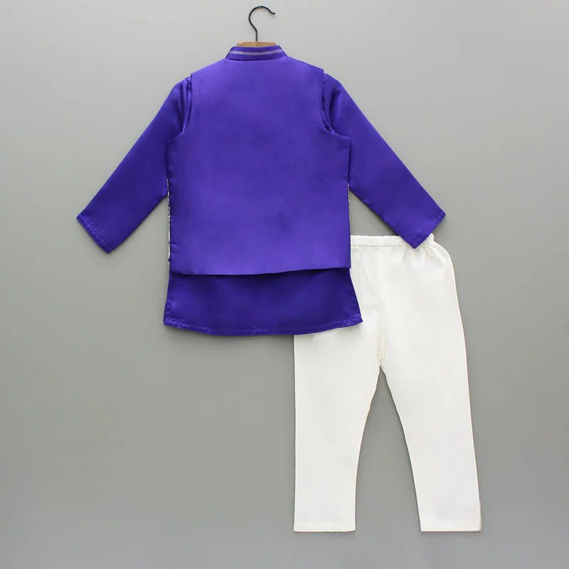 Purple Kurta With Embroidered Open Jacket With Bottom Set