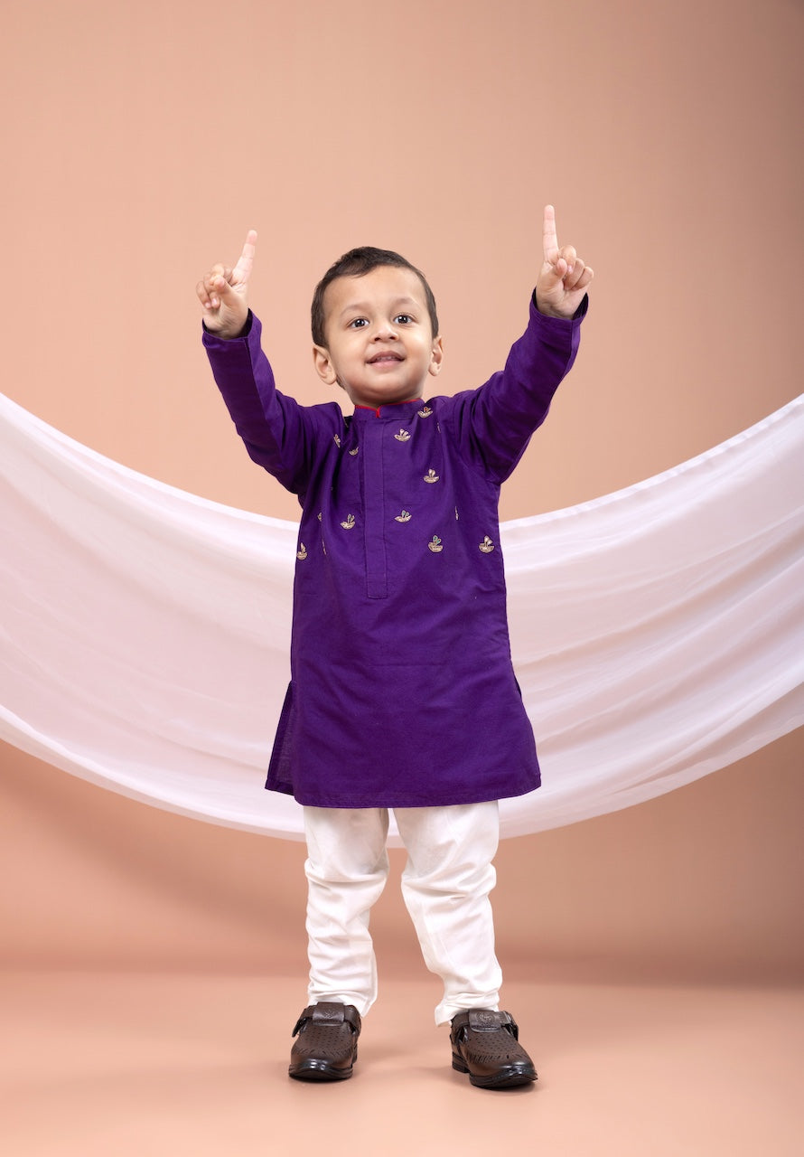 Purple Hand Embroidered Kurta With Pajama Set