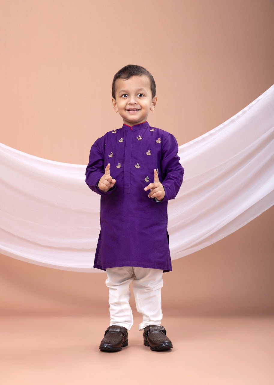 Purple Hand Embroidered Kurta With Pajama Set