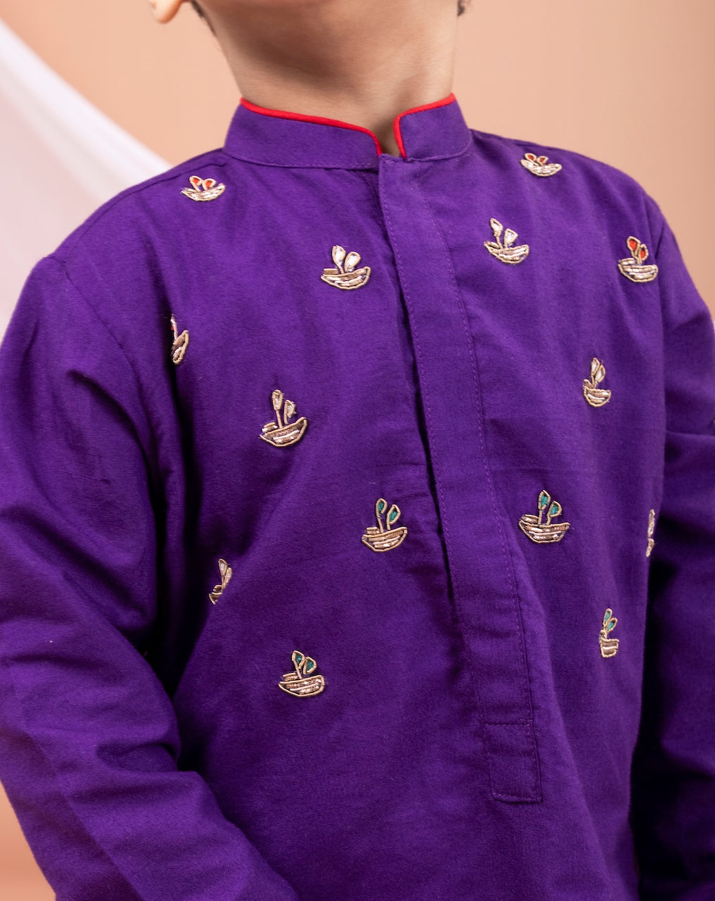 Purple Hand Embroidered Kurta With Pajama Set