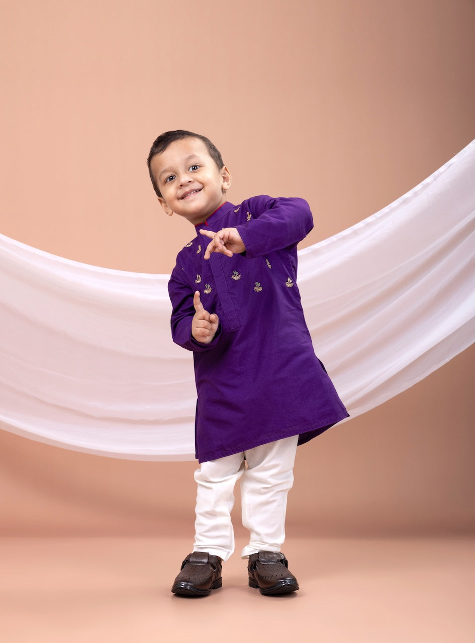 Purple Hand Embroidered Kurta With Pajama Set