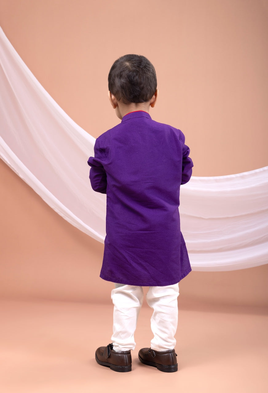 Purple Hand Embroidered Kurta With Pajama Set