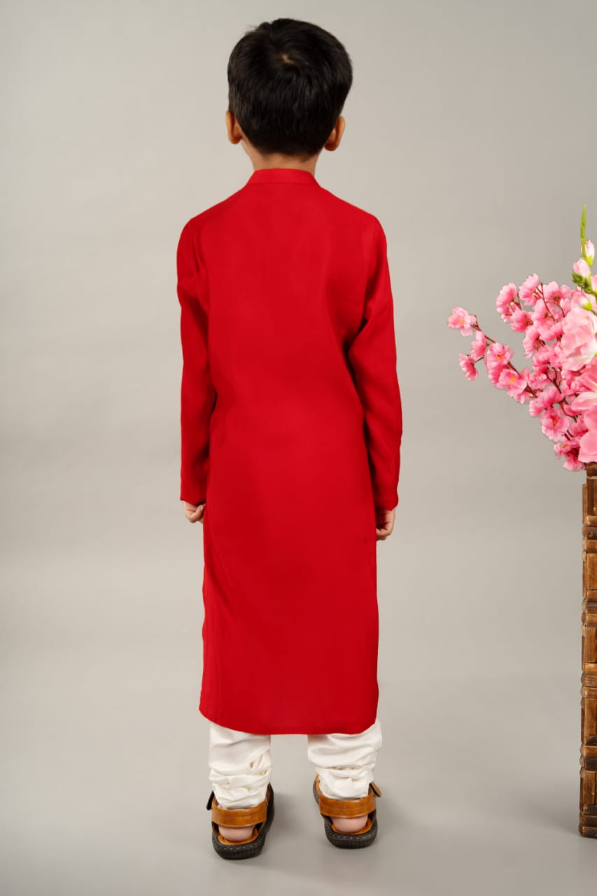 Red Kurta With Sequence Hand Embroidered With Churidar Set