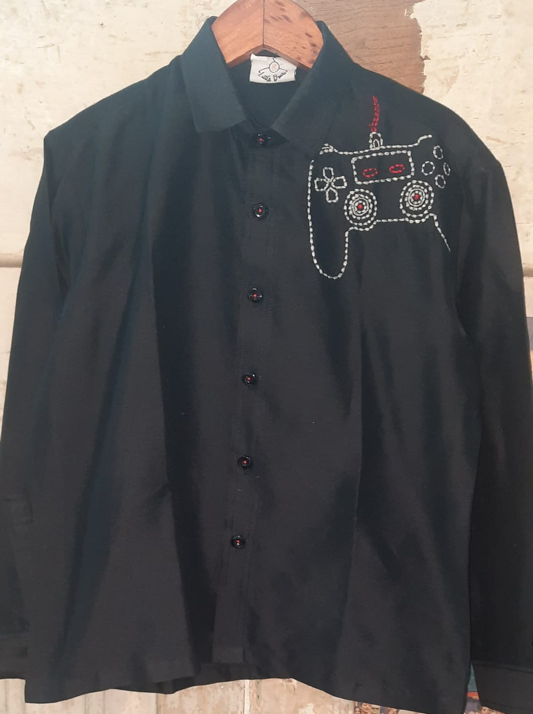 Black Remote Embrodery Full Shirt