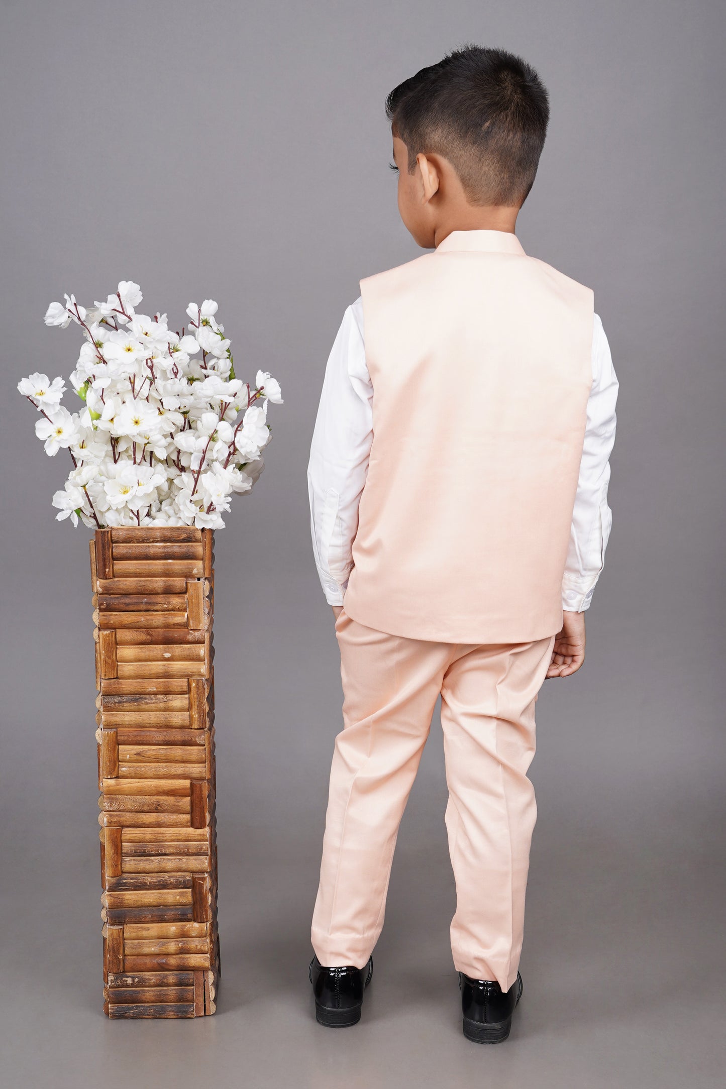 White Shirt/Pink Horse Hand Embroidery Bundi With Flap/Pink Pant Set