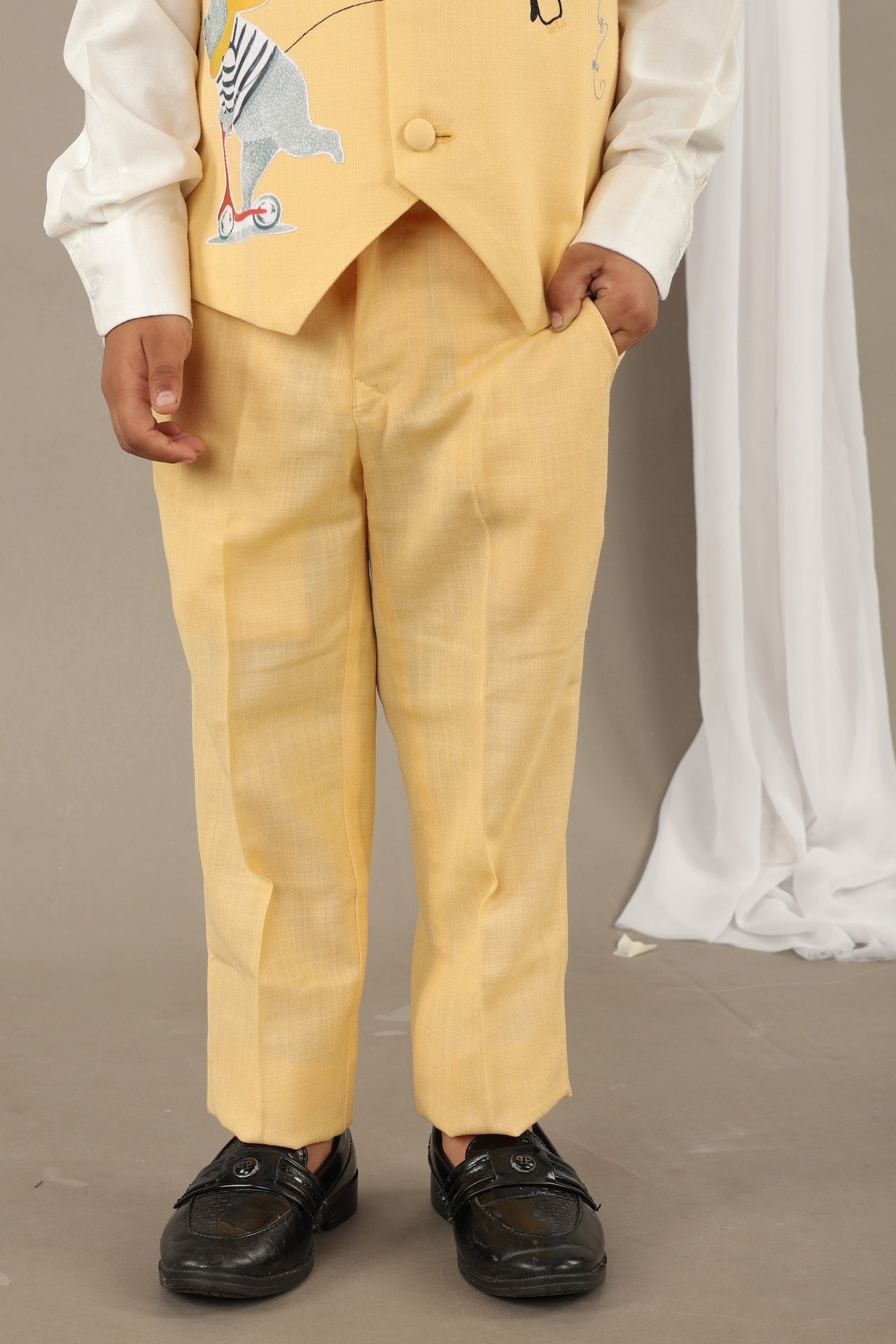 Yellow Bear And Penguin Waist Coat/Shirt/Pant/Bow Tie Set