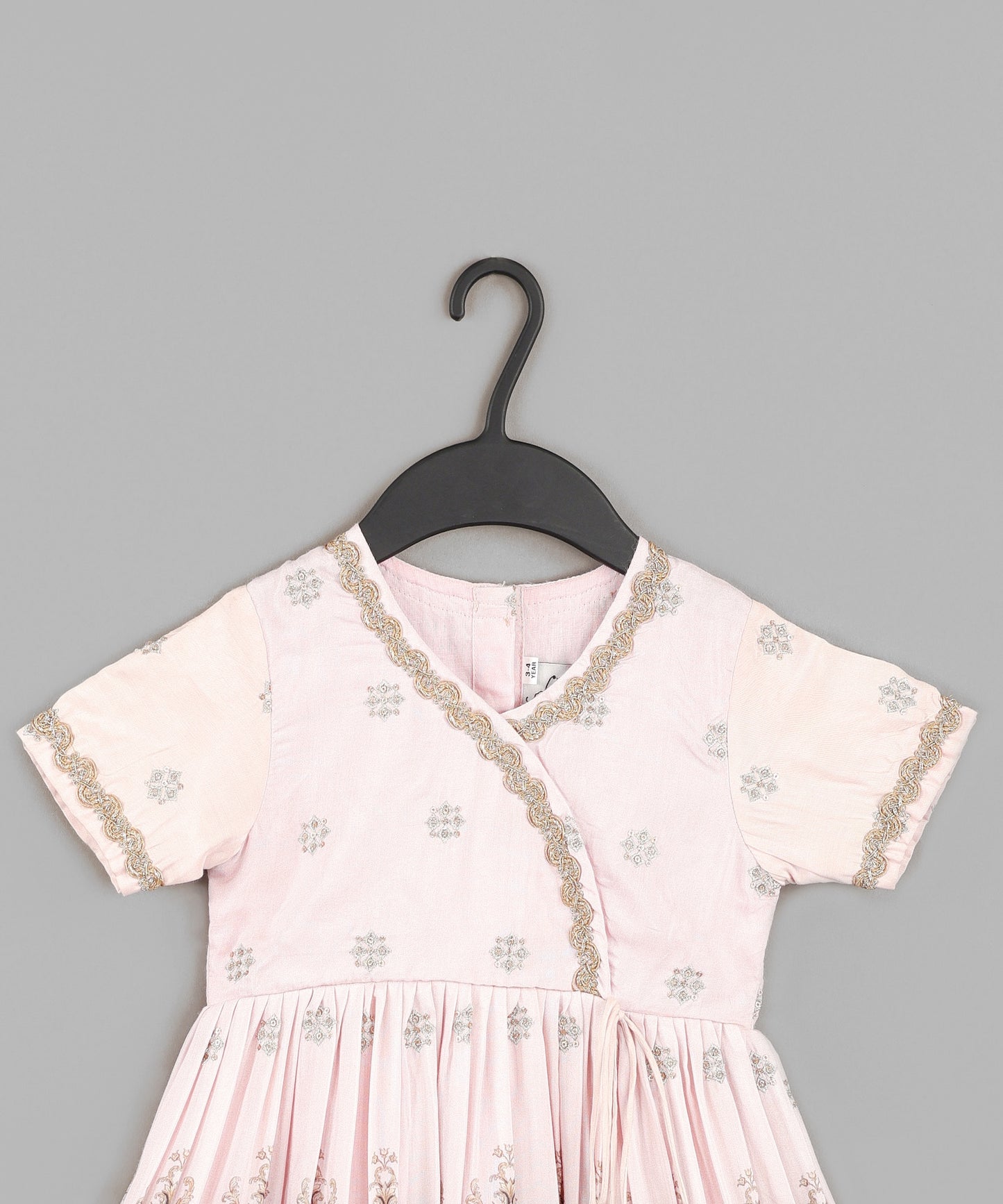 Powder Pink Zari Embroidery With Flower Printed Dress