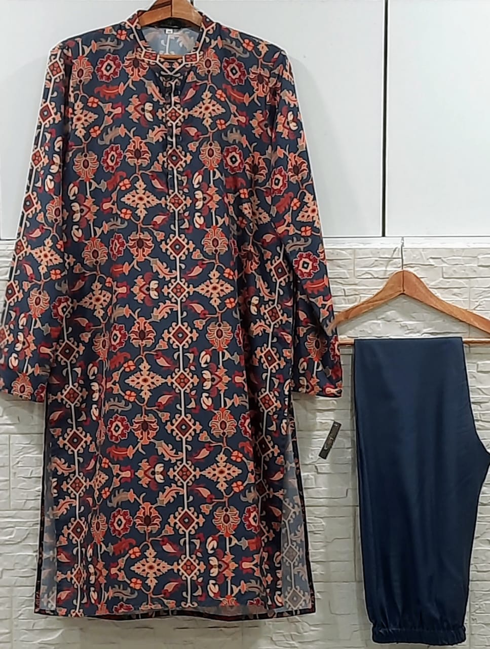 Sapphire Blue Ikkat Printed Kurta Pajama Set