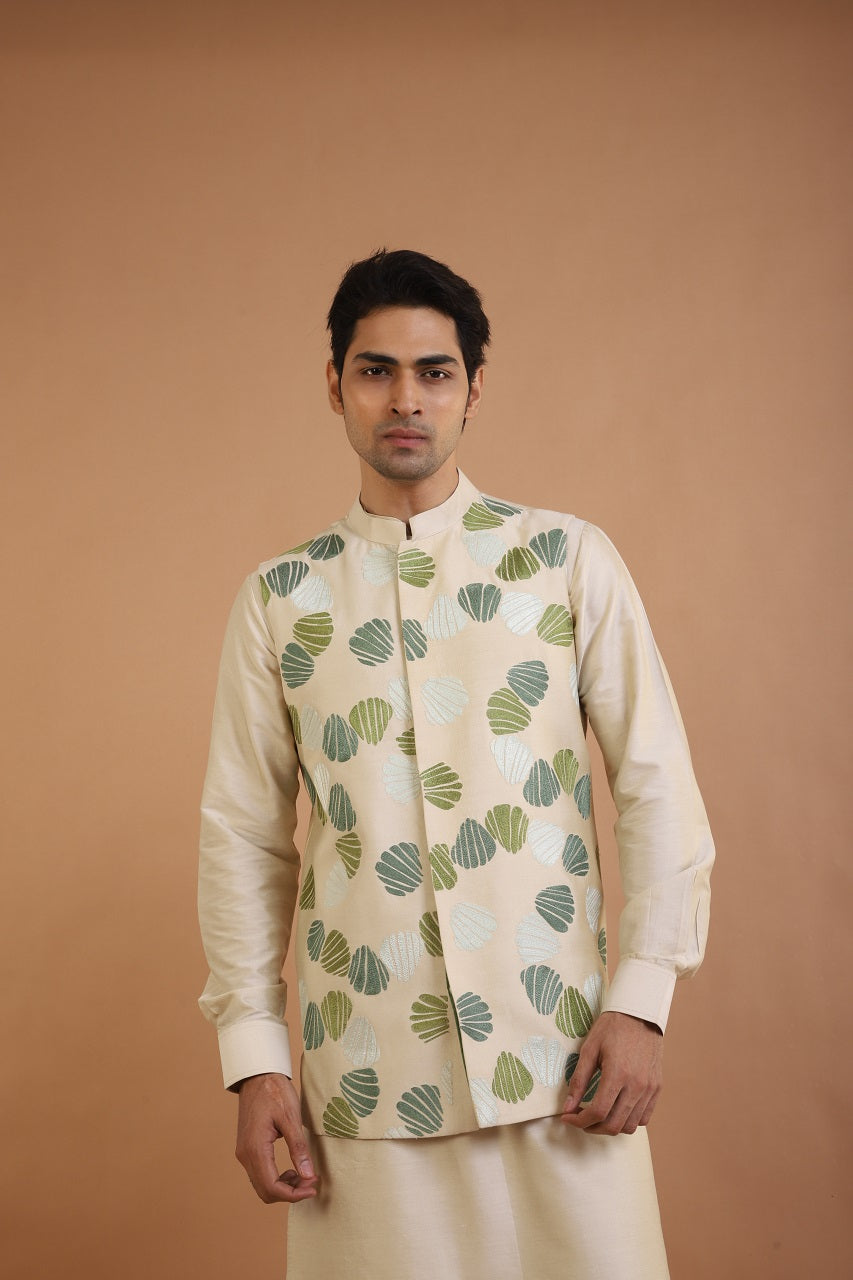 Beige Quirky Embroidered Bundi