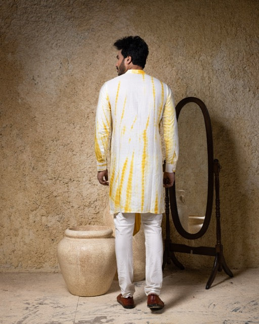 Yellow Tie And Dye Stylish Mirror Work Kurta With Pajama Set