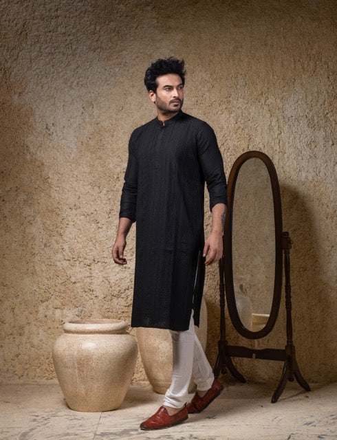 Black Shadow Embroidery Kurta Pajama Set