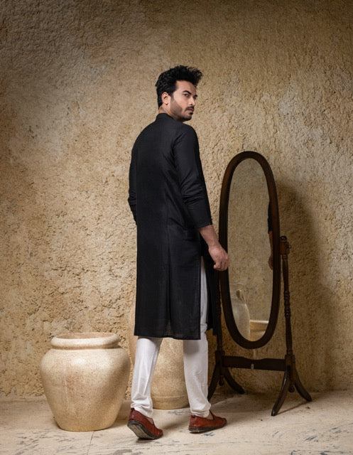 Black Shadow Embroidery Kurta Pajama Set