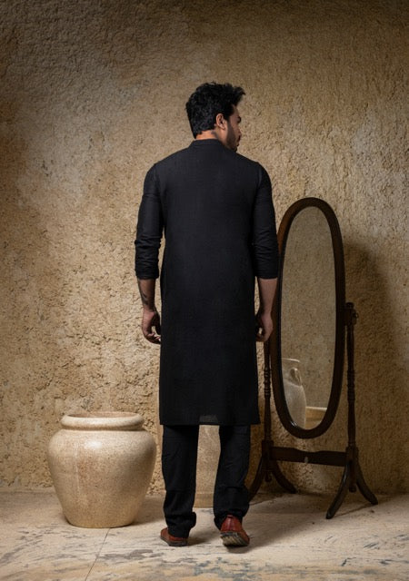 Black Shadow Embroidery Kurta Pajama Set