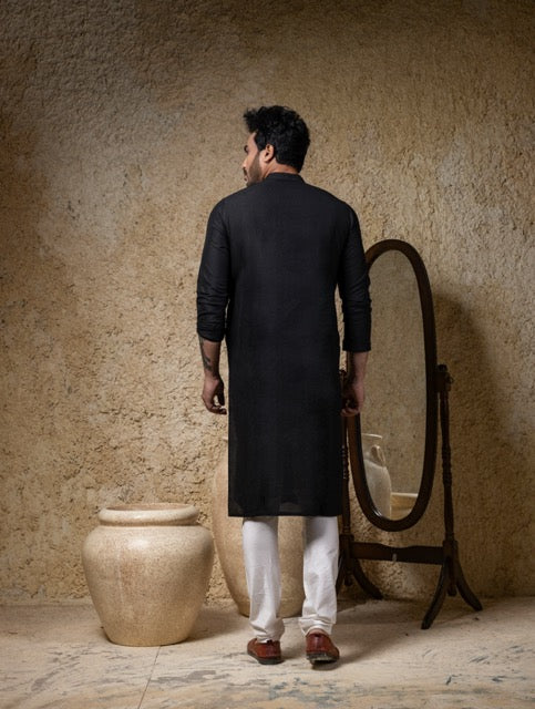 Black Shadow Embroidery Kurta Pajama Set
