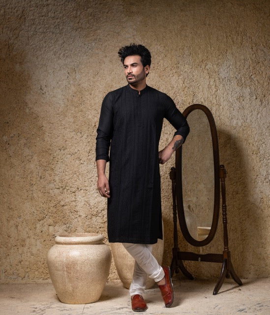 Black Shadow Embroidery Kurta Pajama Set
