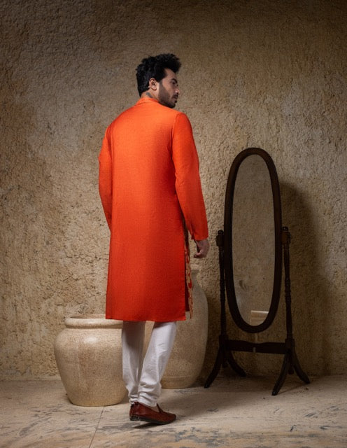 Rust Applique And Cord Embroidery Kurta Pajama Set