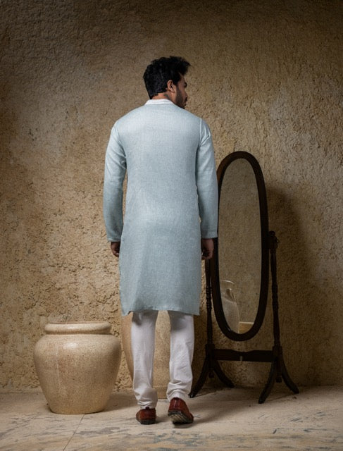 Sea Blue Applique Embroidery Kurta Pajama Set