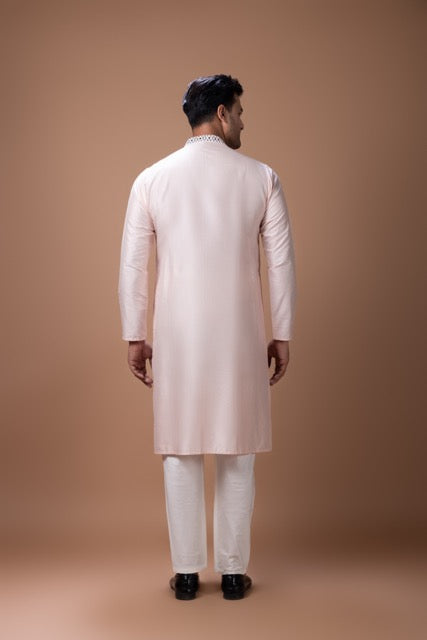 Powder Pink Mirror Work Kurta With Pajama Set