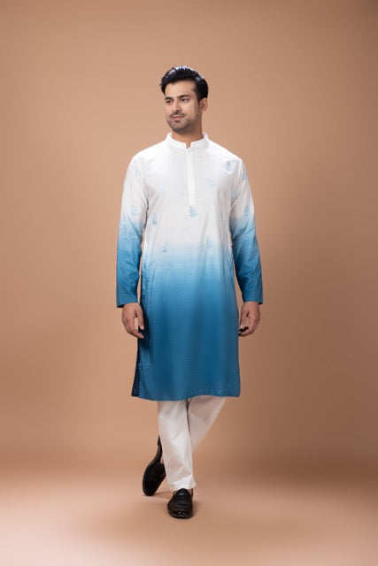 Blue Shaded With Boota Embroidery In Kurta With Pajamna Set