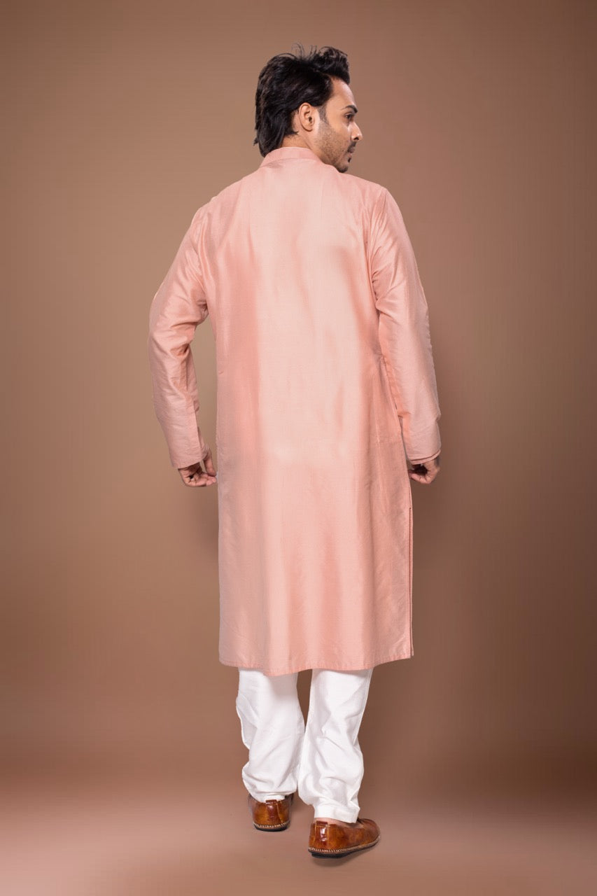 Heavy Cord Embroidery On The Yoke Of Kurta With Pajama Set - Onion Pink/Off White