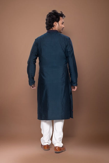 Patty Lines Stylish Kurta With Pajama Set - Dark Blue/Off White