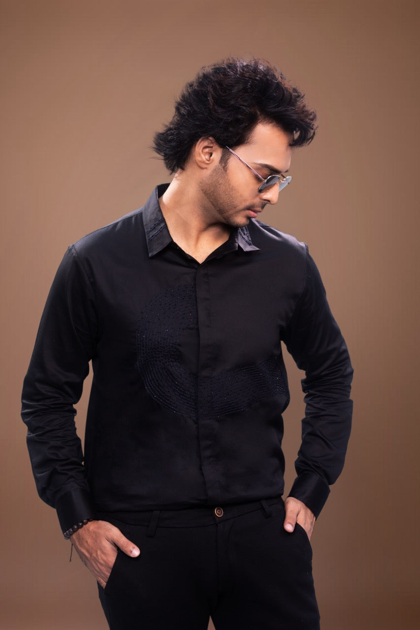 Sprial Kardana And Thread Hand Embroidered Full Shirt