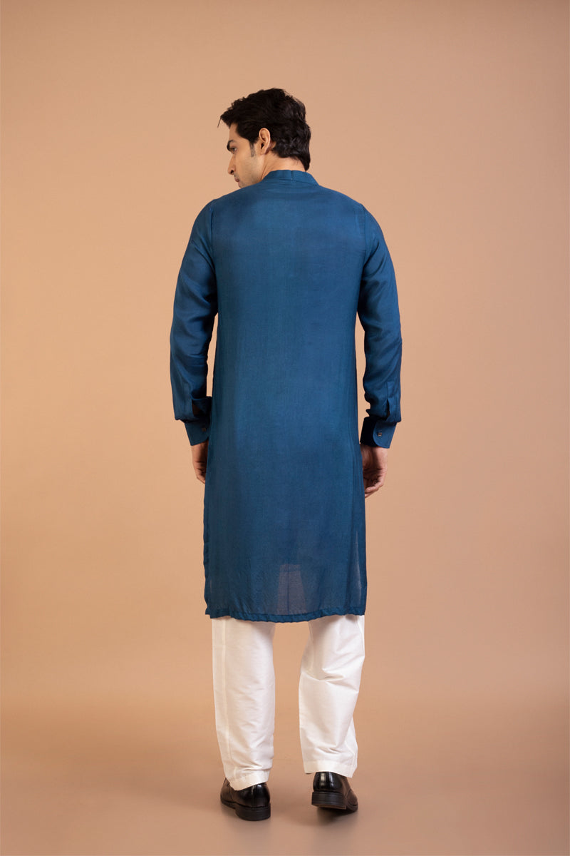 Dark Blue Front Open Kurta Set