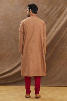 Brown Kurta With Geomatrical Shape Embroidery All Over With Churidar Set