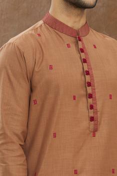 Brown Kurta With Geomatrical Shape Embroidery All Over With Churidar Set