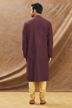 Wine Kurta Pintux And Katha Hand Embroidery With Churidar Set